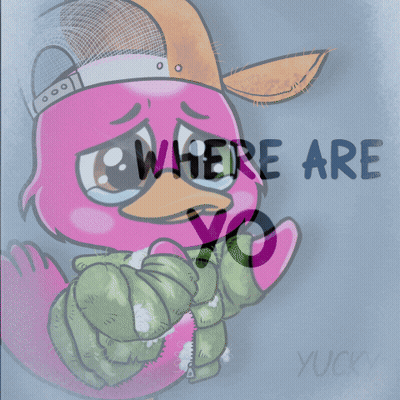 A Drawing Of A Pink Duck With The Words " Where Are You " GIF
