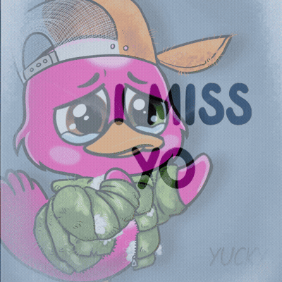 A Drawing Of A Pink Flamingo With The Words " I Miss You " On The Bottom GIF