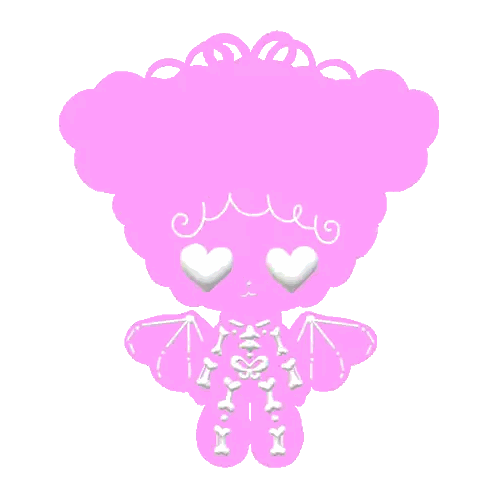 A Drawing Of A Pink Skeleton With White Hearts On Its Eyes Sticker