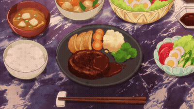 A Drawing Of A Plate Of Food With Chopsticks On It GIF