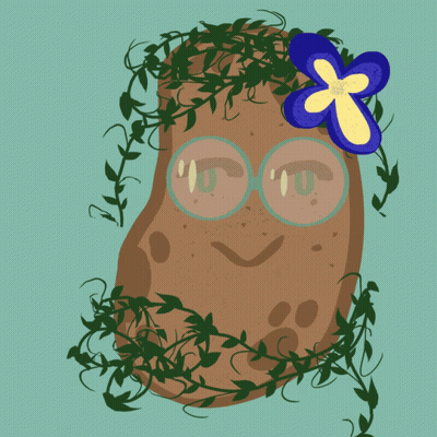 A Drawing Of A Potato With Glasses And A Flower In Its Hair GIF