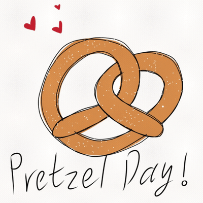 A Drawing Of A Pretzel With The Words Pretzel Day Written Below It GIF