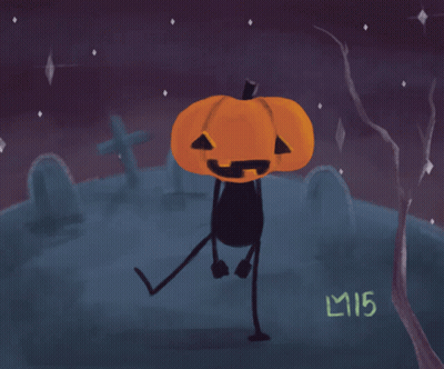 A Drawing Of A Pumpkin In A Cemetery With Lm15 On The Bottom Right GIF