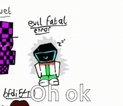 A Drawing Of A Purple And Black Minecraft Character With The Words Evil Fatal Emo Written On It GIF