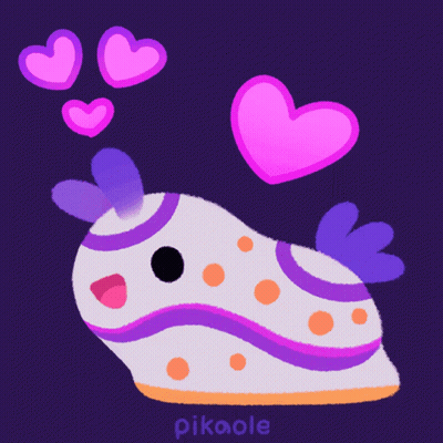 A Drawing Of A Purple And White Squid With Pink Hearts Coming Out Of It GIF