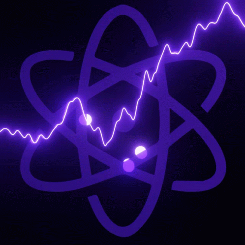 A Drawing Of A Purple Atom With Glowing Lines Around It GIF