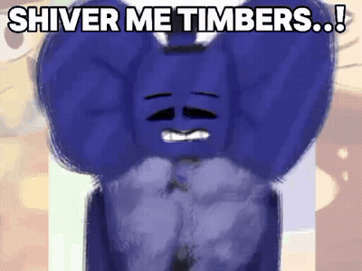 A Drawing Of A Purple Elephant With The Words `` Shiver Me Timbers ... '' Written On It . GIF