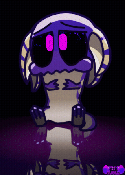 A Drawing Of A Purple Monster With A Black Background And A Purple Reflection GIF