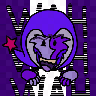 A Drawing Of A Purple Monster With A Red Star And The Letters V And H In The Background GIF