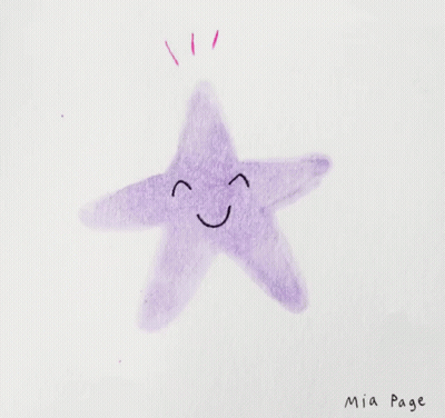 A Drawing Of A Purple Starfish With A Smiling Face And Mia Page Written Below It GIF