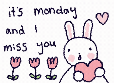 A Drawing Of A Rabbit Holding A Heart With The Words It 'S Monday And I Miss You GIF