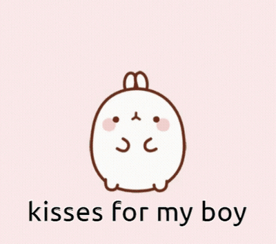 A Drawing Of A Rabbit With Hearts On Its Head And The Words Kisses For My Boy Below It GIF
