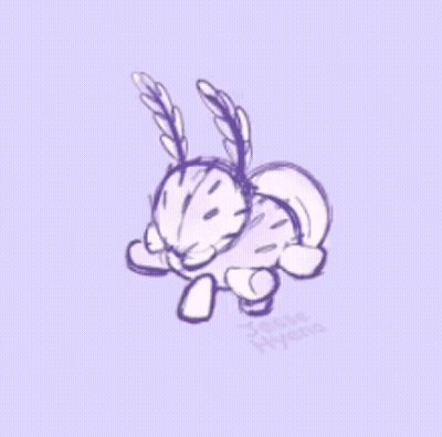 A Drawing Of A Rabbit With Wings On A Purple Background . GIF