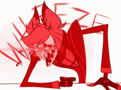 A Drawing Of A Red Cartoon Character With Glowing Red Eyes GIF