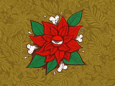 A Drawing Of A Red Flower With A Blue Eye In The Center GIF