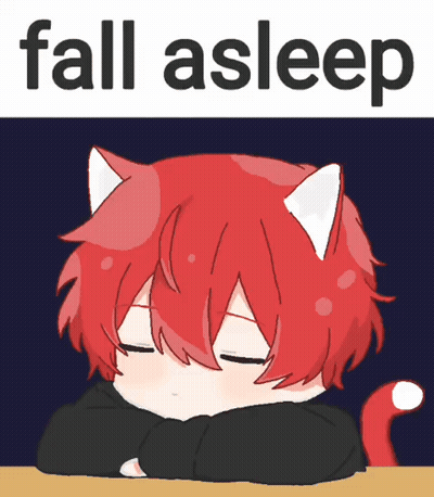 A Drawing Of A Red Haired Cat With The Words Fall Asleep Above It GIF