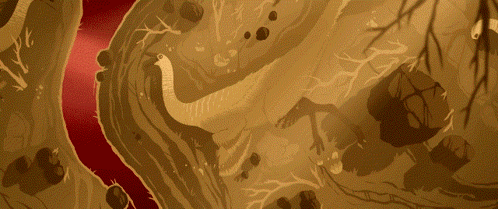 A Drawing Of A River With A Red Swirl In The Middle GIF