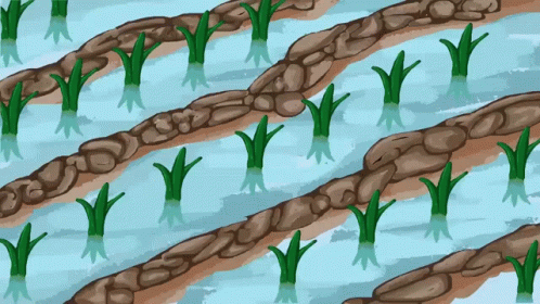 A Drawing Of A River With Plants Growing Out Of The Water GIF