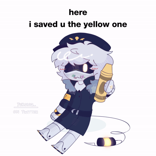 A Drawing Of A Robot Holding A Yellow Crayon With The Words Here I Saved U The Yellow One On The Bottom GIF