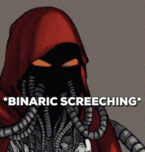 A Drawing Of A Robot With The Words " Binaric Screeching " Above Him GIF