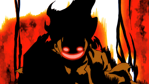 A Drawing Of A Scarecrow With Red Eyes And A Smiling Face GIF