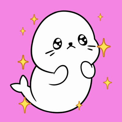A Drawing Of A Seal On A Pink Background With Stars Around It GIF