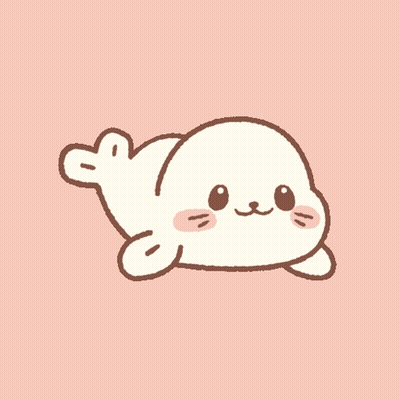 A Drawing Of A Seal With A Cat 'S Face On A Pink Background GIF