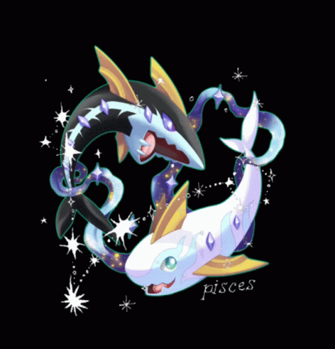 A Drawing Of A Shark And A Fish With The Word Pisces Below Them GIF