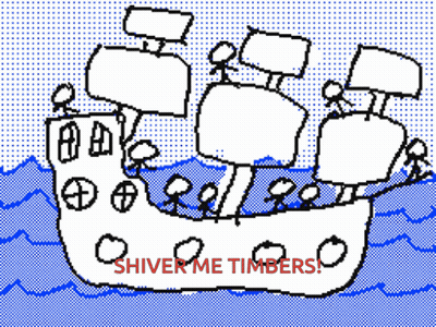 A Drawing Of A Ship With The Words " Shiver Me Timbers " Written On It GIF