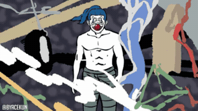 A Drawing Of A Shirtless Clown With A Red Nose By Byrcekun GIF