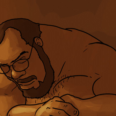 A Drawing Of A Shirtless Man With Glasses And A Beard GIF