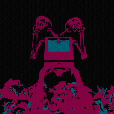 A Drawing Of A Skeleton Holding A Box With A Blue Screen On It GIF