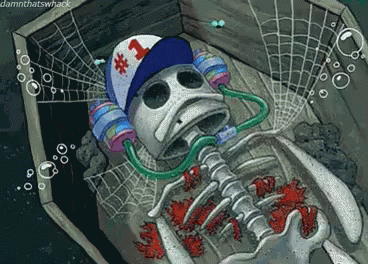 A Drawing Of A Skeleton Wearing A Blue Hat With The Number 1 On It GIF
