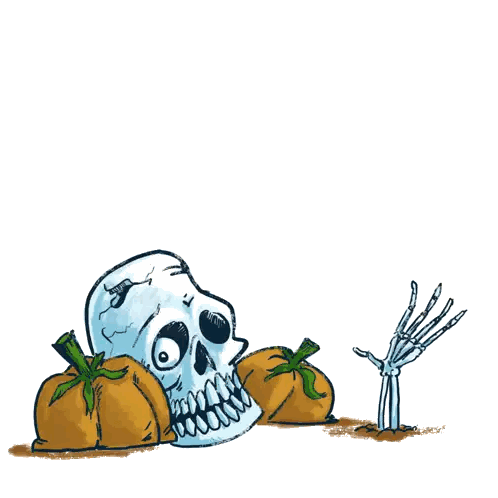 A Drawing Of A Skull And Pumpkins With The Words Happy Halloween Written Above It Sticker