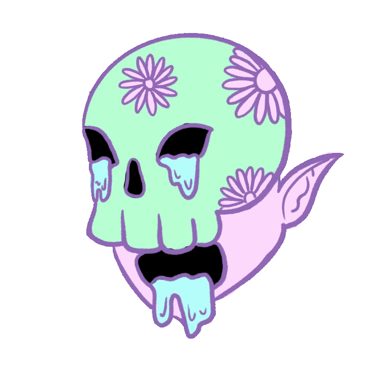 A Drawing Of A Skull With Flowers On It 'S Face Sticker