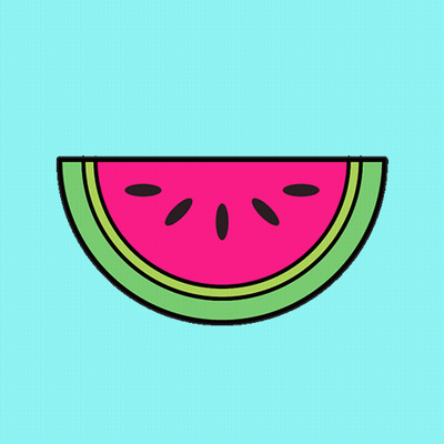 A Drawing Of A Slice Of Watermelon With Black Seeds On A Blue Background GIF