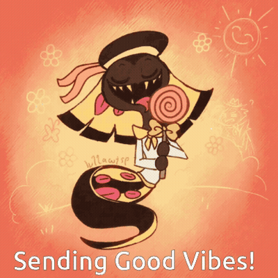 A Drawing Of A Snake Holding A Lollipop With The Words " Sending Good Vibes " Below It GIF