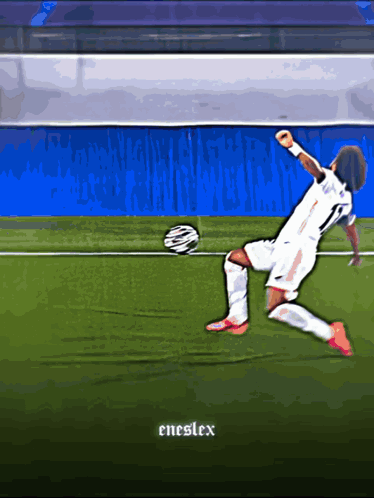 A Drawing Of A Soccer Player With The Name Enestex Below Him GIF