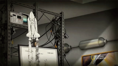 A Drawing Of A Space Shuttle Is Displayed On A National Geographic Wall GIF