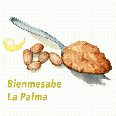 A Drawing Of A Spoon Filled With Food And The Words Bienmesabe La Palma GIF