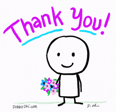 A Drawing Of A Stick Figure Holding A Bouquet Of Flowers With The Words Thank You Written Above It GIF