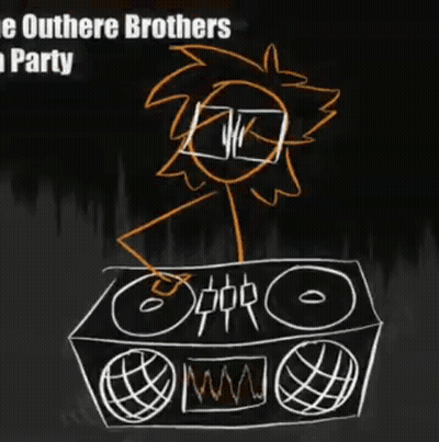 A Drawing Of A Stick Figure Sitting On A Box With The Words " The Outhere Brothers " On It GIF