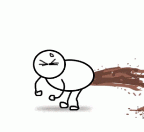 A Drawing Of A Stick Figure Throwing A Brown Substance GIF
