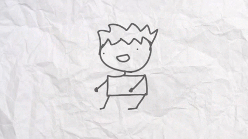 A Drawing Of A Stick Figure With A Smile On His Face On A Piece Of Crumpled Paper GIF
