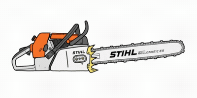 A Drawing Of A Stihl Chainsaw With A White Background GIF