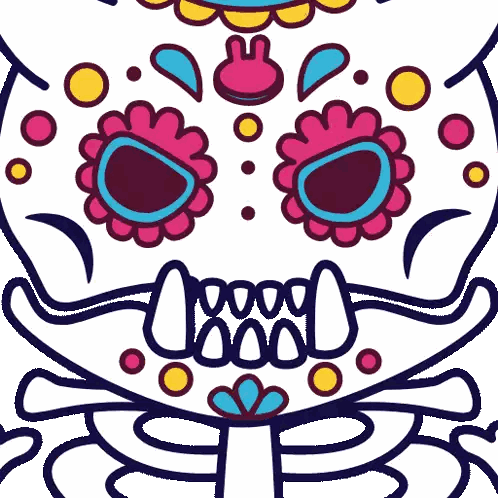 A Drawing Of A Sugar Skull With Flowers On Its Face Sticker