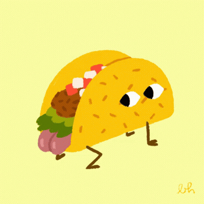 A Drawing Of A Taco With A Face And Legs GIF