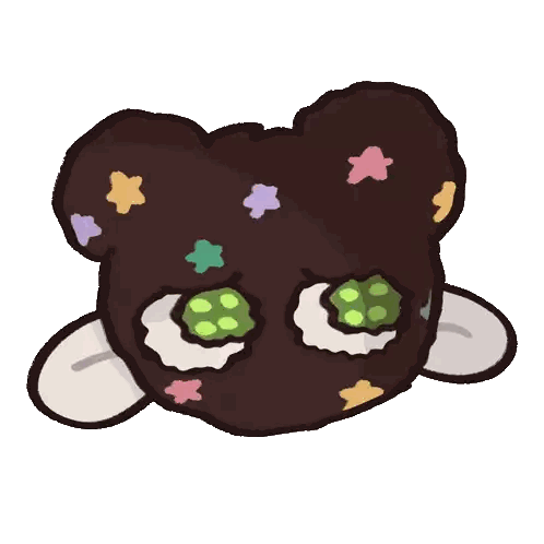 A Drawing Of A Teddy Bear With Green Eyes And Stars On It Sticker
