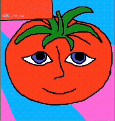 A Drawing Of A Tomato With Blue Eyes GIF