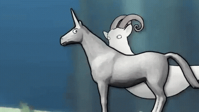 A Drawing Of A Unicorn And A Goat Standing Next To Each Other GIF